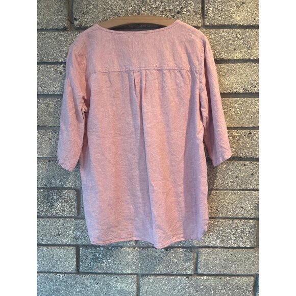 Anne Klein Pink Zip-Front Top W/ Roll-Up Sleeves & Gold Button Detail Womens Siz - Picture 8 of 8